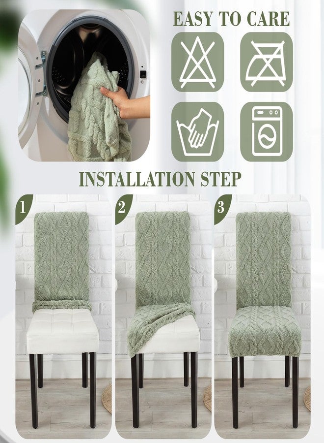 Moukeren 4 Pack Decorative Stretch Jacquard Dining Chair Covers Boho Faux Fur Chair Covers Removable Washable Slipcovers Protector for Bedroom, Living Rooms, Kitchen, Hotel, Banquet (Sage Green) - Image 3