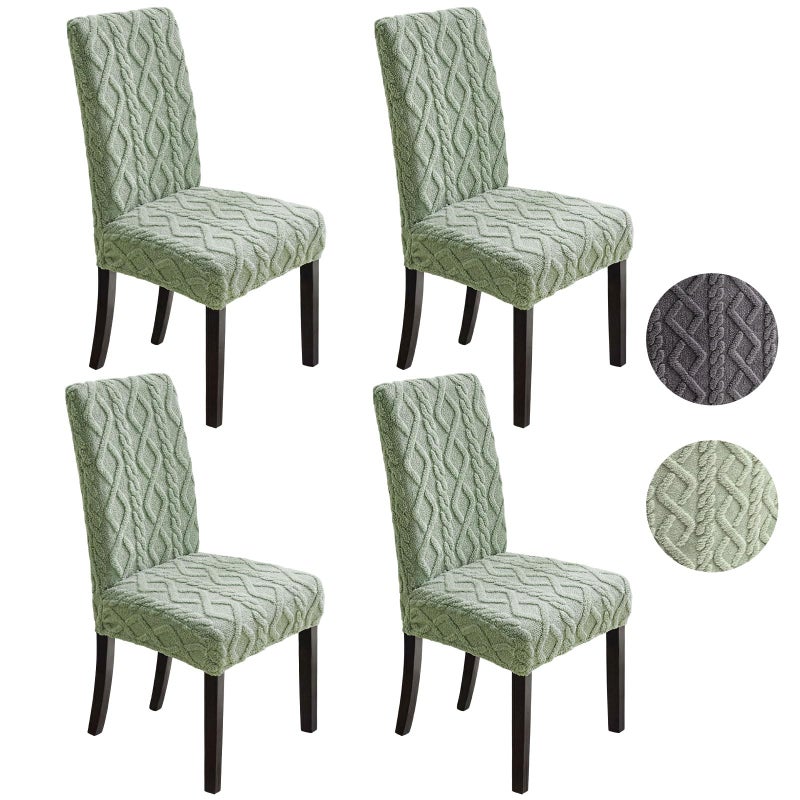 Moukeren 4 Pack Decorative Stretch Jacquard Dining Chair Covers Boho Faux Fur Chair Covers Removable Washable Slipcovers Protector for Bedroom, Living Rooms, Kitchen, Hotel, Banquet (Sage Green) - Image 1