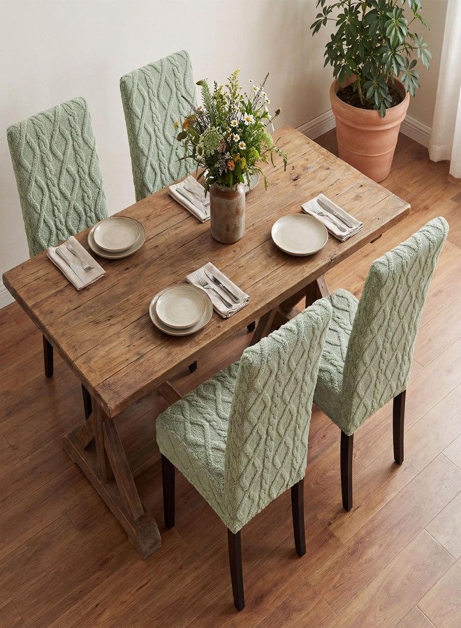 Moukeren 4 Pack Decorative Stretch Jacquard Dining Chair Covers Boho Faux Fur Chair Covers Removable Washable Slipcovers Protector for Bedroom, Living Rooms, Kitchen, Hotel, Banquet (Sage Green) - Image 5