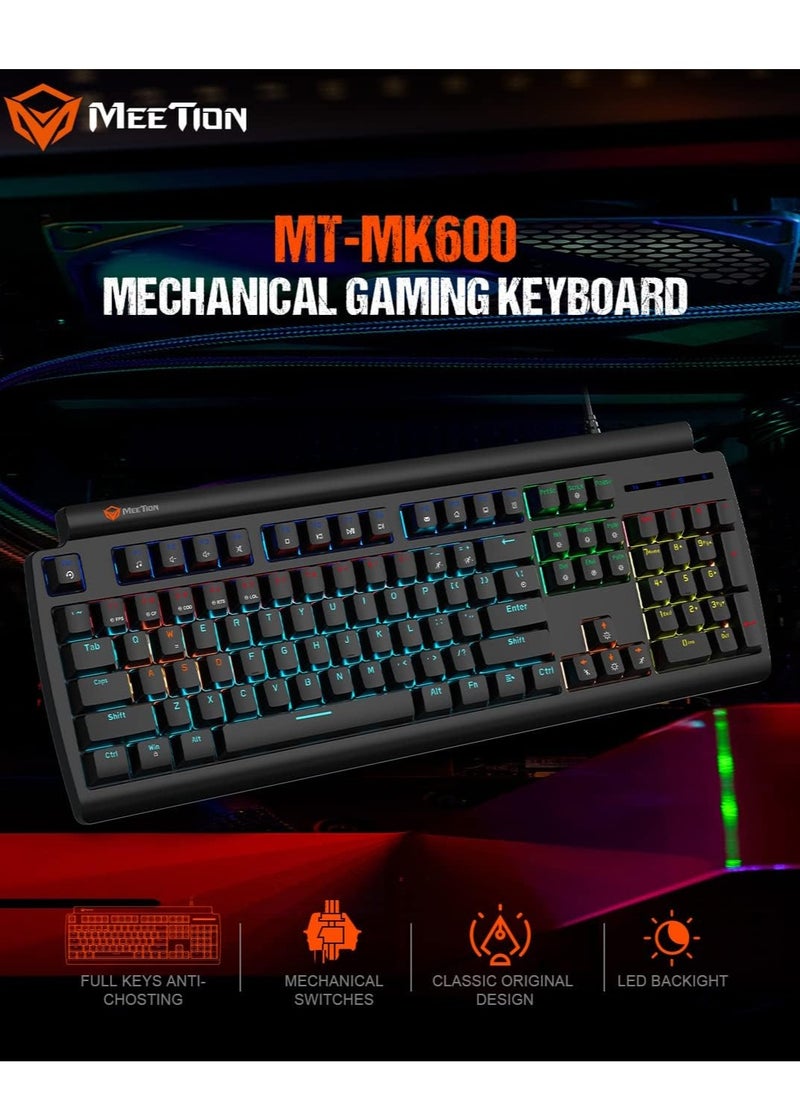 ميشين لوحة مفاتيح ميكانيكية Meetion MK600 مضادة للظلال مفاتيح كاملة قابلة للتخصيص نوع لوحة المفاتيح أفضل مزيج من الإضاءة الخلفية RGB هيكل أسود توافق نظام التشغيل Windows XP/Vista/7/8/10 MAC OS X واجهة USB  - Image 3