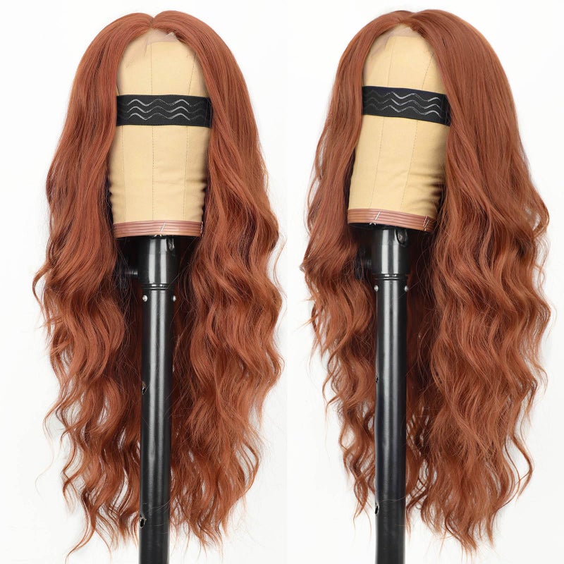AISI HAIR Auburn Wigs for Women, Long Wavy Lace Hairline Middle Part Synthetic Heat Resistant Wig for Daily Party-26 Inch - Image 2