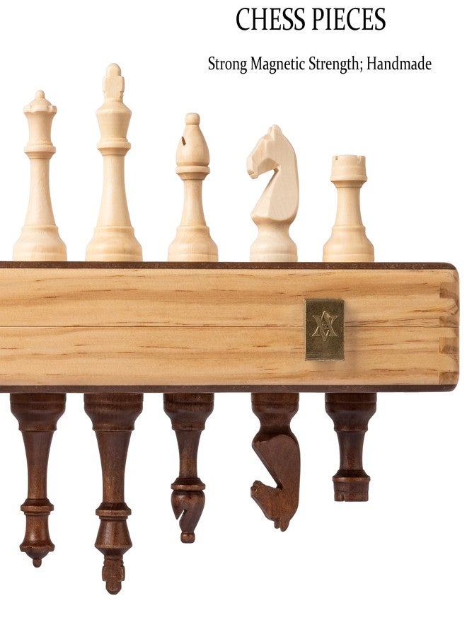 A&A 15" Magnetic Wooden Chess & Checkers Set/Folding Board / 3" King Height German Knight Staunton Chess Pieces/Walnut & Maple Inlaid /2 Extra Queen - Image 4
