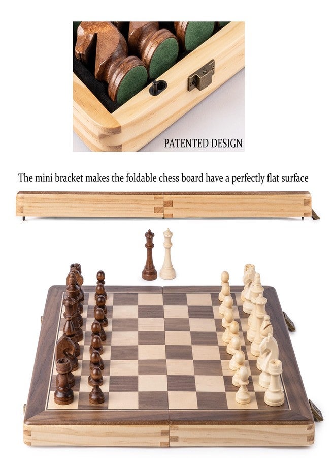 A&A 15" Magnetic Wooden Chess & Checkers Set/Folding Board / 3" King Height German Knight Staunton Chess Pieces/Walnut & Maple Inlaid /2 Extra Queen - Image 5