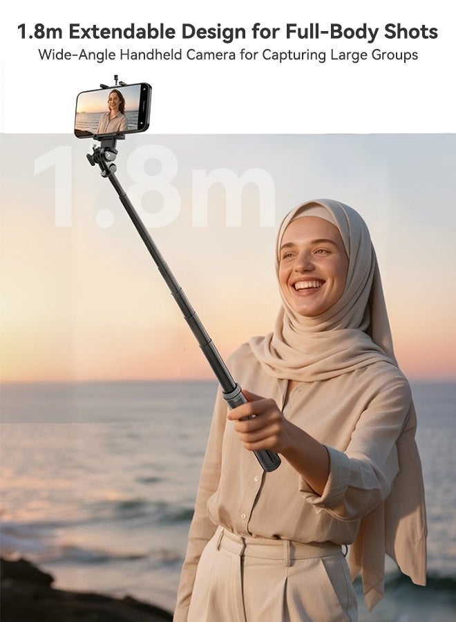 Neyecam 71"(1.8M) Multifunctional Selfie Stick with Quad-Leg Tripod Base, Bluetooth Wireless Remote, Portable Retractable Design, Compatible with Phones & Cameras (1/4" Screw) for Travel, TikTok, Vlogging & Group Photos - Image 2