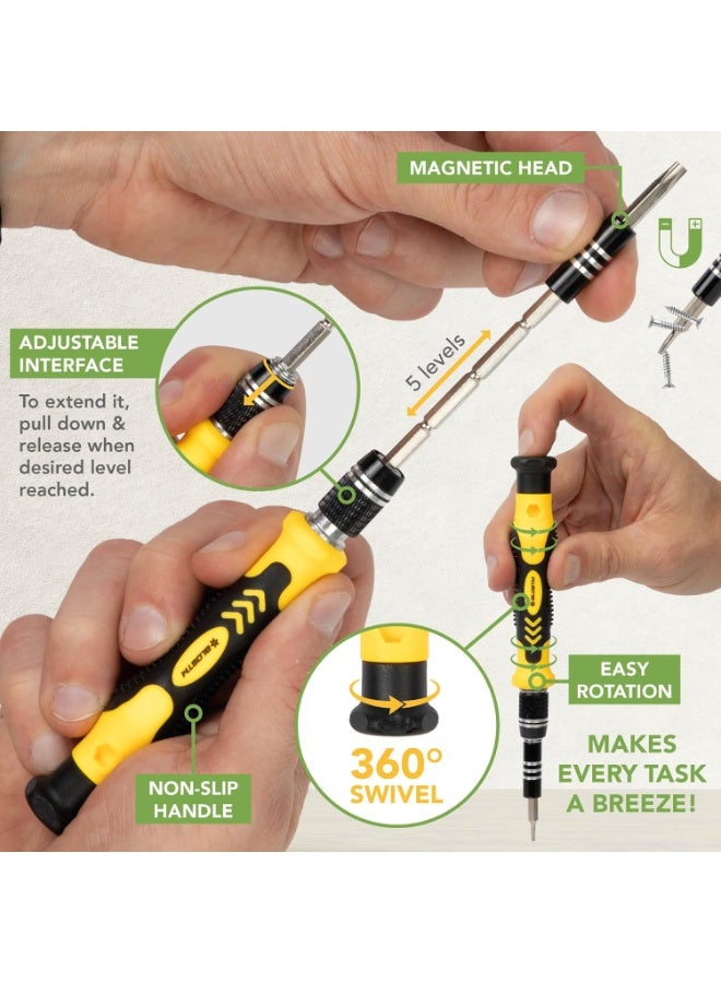 Relex 115-in-1 Precision Screwdriver Sets, Professional Repair Tool Kit with Flat Head & Multiple Bits for Electronics, Phone, Watch, Automotive Maintenance - Magnetic, Non-Slip Handle & Tweezers (Yellow) - Image 5