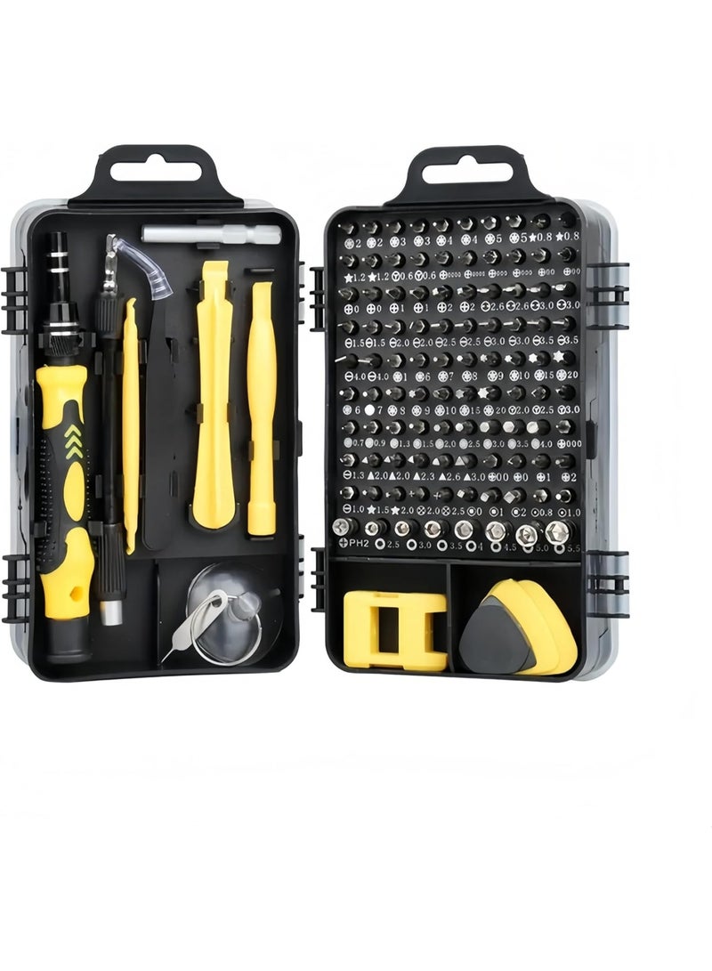 Relex 115-in-1 Precision Screwdriver Sets, Professional Repair Tool Kit with Flat Head & Multiple Bits for Electronics, Phone, Watch, Automotive Maintenance - Magnetic, Non-Slip Handle & Tweezers (Yellow) - Image 1