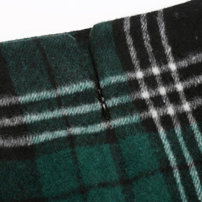 IDEALSANXUN Green Skirts for Women Fall Fashion 2023 Wool Plaid Tweed High Waisted Knee Length Pencil Midi Skirt with Slit Winter Clothes(Green 1, L) - Image 3
