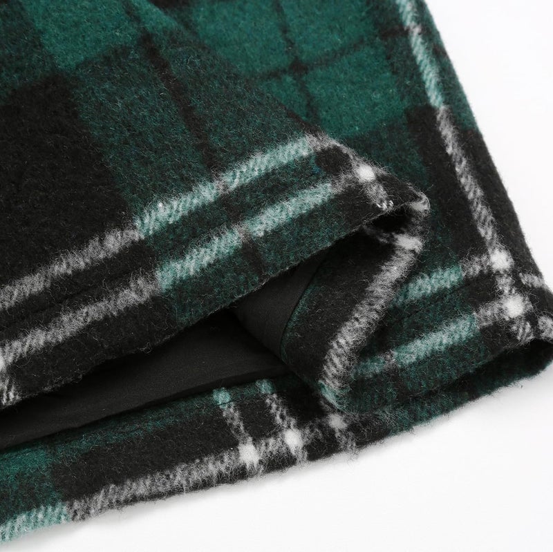 IDEALSANXUN Green Skirts for Women Fall Fashion 2023 Wool Plaid Tweed High Waisted Knee Length Pencil Midi Skirt with Slit Winter Clothes(Green 1, L) - Image 5