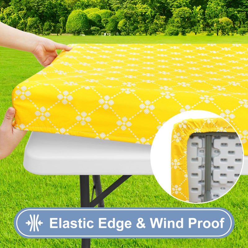 Misaya Rectangle Vinyl Table Table Tableloth مرنة مرنة مع وجود غطاء طاولة بلاستيكي مقاوم للمخاطر يناسب 8 أقدام طاولات قابلة للطي للتخييم الداخلي والخارجي (أصفر 30 "" × 96 "") - Image 2