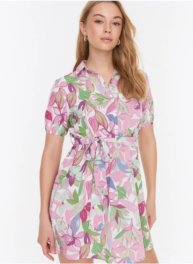 trendyol Puff Sleeve Floral Print Dress