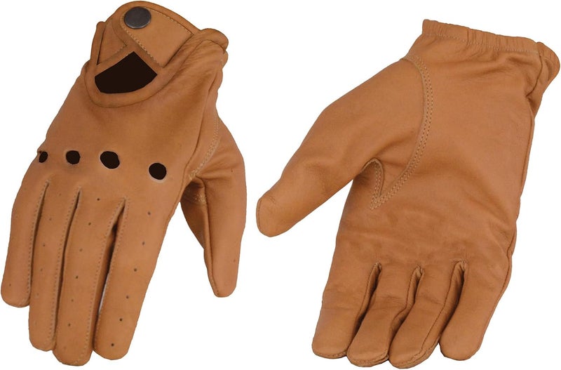 Milwaukee Leather قفازات ميلووكي ليدر MG7507 للرجال بلون رمادي من الجلد المثقب كاملة الأصابع لركوب الدراجات النارية مع تهوية "مفصل مفتوح" - Image 1