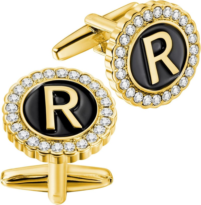 HAWSON A-Z Initial Cufflinks for Men and Women with Clear Crystal, Gold Silver Color Rasied Letter A-Z Cuff Links for French Shirt, Gift for Normal and Business Wearing - Image 5