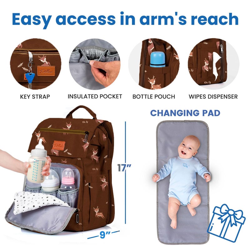 PILLANI Baby Diaper Bag Backpack - Large Bag for Boys & Girls, Waterproof Diaper Backpack - Travel Diaper Bags w/Changing Pad, Baby Registry Search & Shower Gifts - Essentials Must Haves Newborn Stuff - Image 2