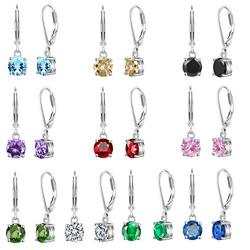 Tamhoo 4-10 Pairs Silver Small Hoop Earrings with CZ Charm for Women-Flawless Cubic Zirconia LeverBack Drop Earrings for Women (10 pairs -CZ) - Image 1