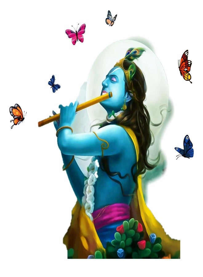 Sticker Yard Krishna Flute Butterflies Vinyl Multicolor Wall Stickers Standard Size 63X63CM - Image 1