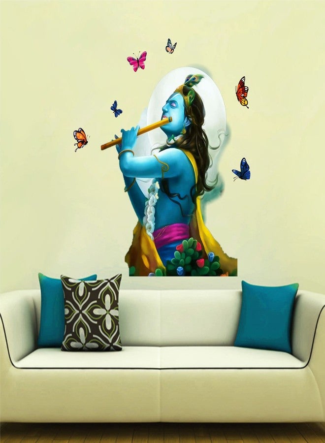 Sticker Yard Krishna Flute Butterflies Vinyl Multicolor Wall Stickers Standard Size 63X63CM - Image 2