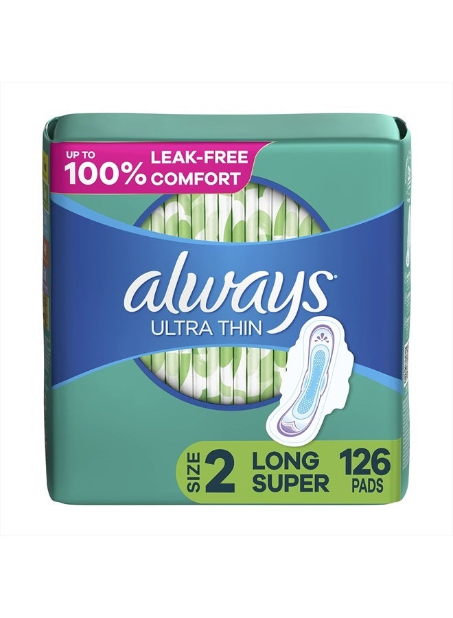 Always فوط نسائية رفيعة للغاية بأجنحة للنساء، امتصاص فائق، بدون رائحة، الحجم 2، 126 قطعة - Image 1