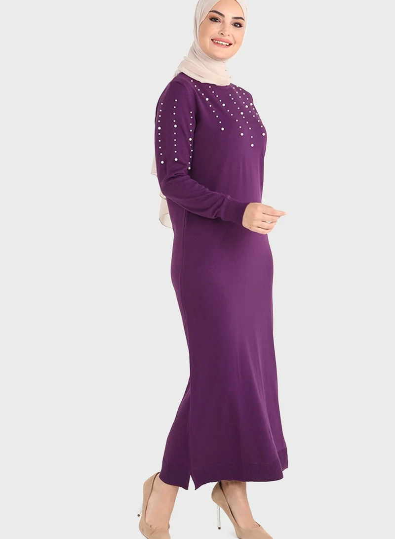 Tavin by Modanisa Embellished Knitted Dress for Women | Best Price Bahrain