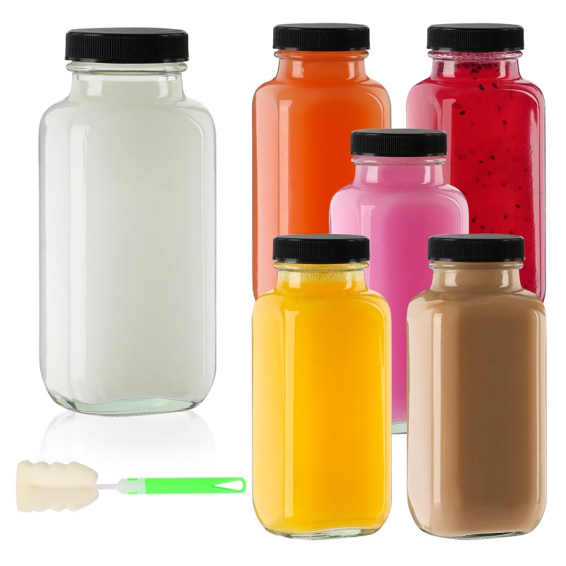 SZUAH 8 oz Glass Juice Bottles with Lids 6 Pack,Reusable Water Bottle,Juicing Bottles for Smoothies, Milk, Storage, Small and portable(240mlï¼ŒSet of 6) - Image 1