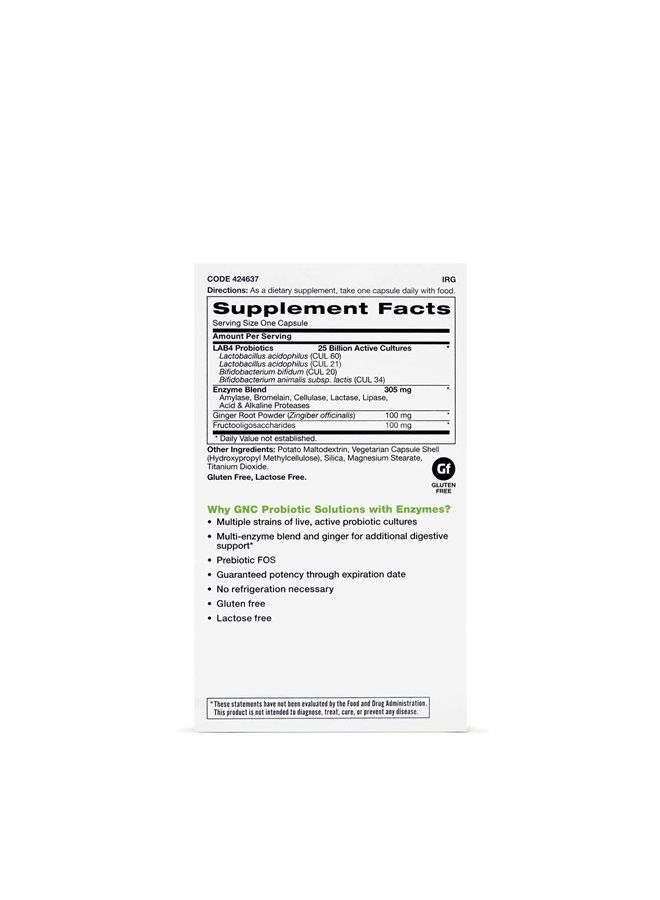 GNC Probiotic Solutions with Enzymes with 25 Billion CFUs | Clinically Studied Multi-Strain, Supports Digestive and Immune Health, Vegetarian | 60 Capsules - Image 2