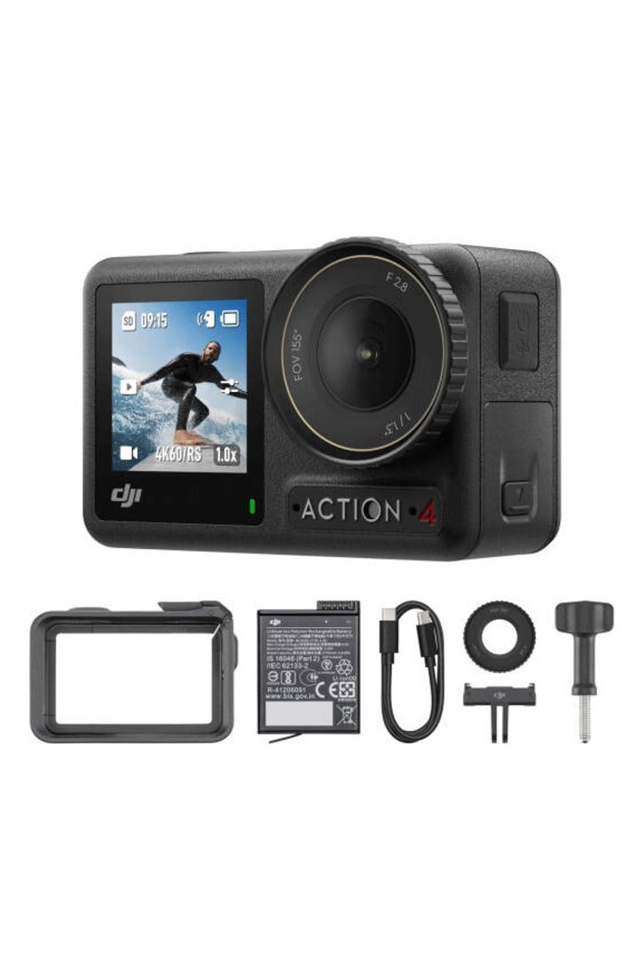 DJI Osmo Action 4 Essential Combo Camera, 4K/120fps Action Camera with 1/1.3" Sensor, Stunning Low-Light Imaging, 10-bit & D-Log M Color, Long-Lasting 160 Mins, Built-In Mics, Black - Image 1