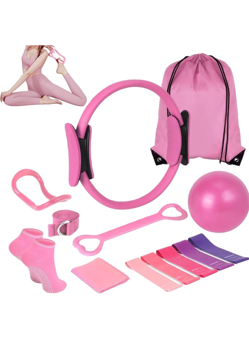 والالا مجموعة أدوات بيلاتيس الأساسية للسيدات، مجموعة من 13 قطعة من معدات بيلاتيس المنزلية، تتضمن حلقة بيلاتيس، وأشرطة مقاومة، وكرة يوغا - ملحقات لتمارين اللياقة البدنية المنزلية والمبتدئين - Image 1
