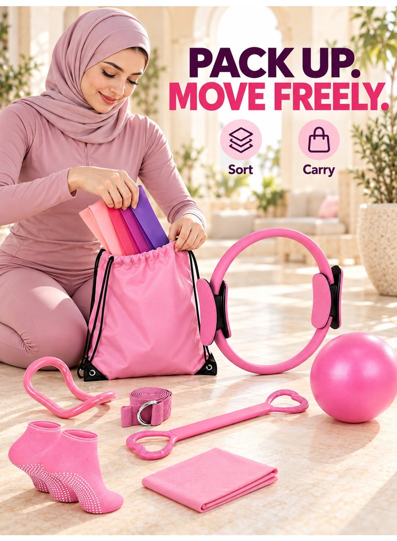 WALALLA 13-Piece Pilates Kit for Women with Resistance Bands, Pilates Ring, Yoga Ball, Stretch Strap and Carry Bag for Home Workouts - Image 5