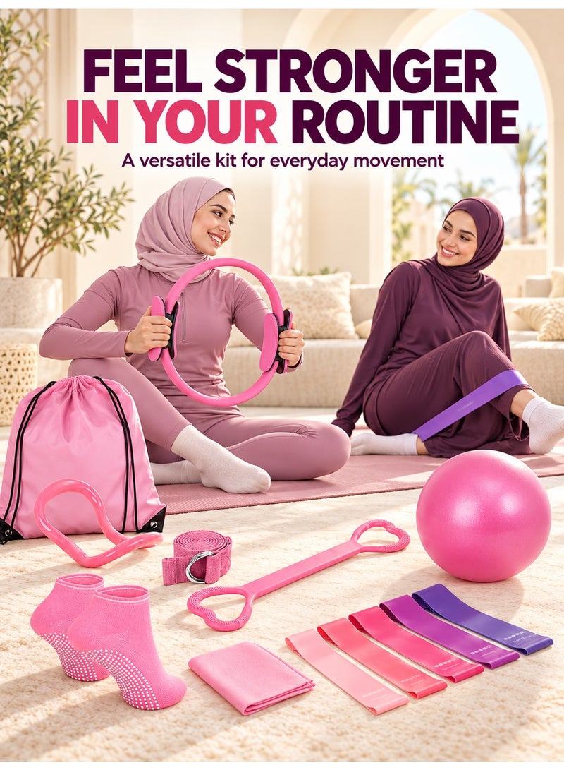WALALLA 13-Piece Pilates Kit for Women with Resistance Bands, Pilates Ring, Yoga Ball, Stretch Strap and Carry Bag for Home Workouts - Image 4