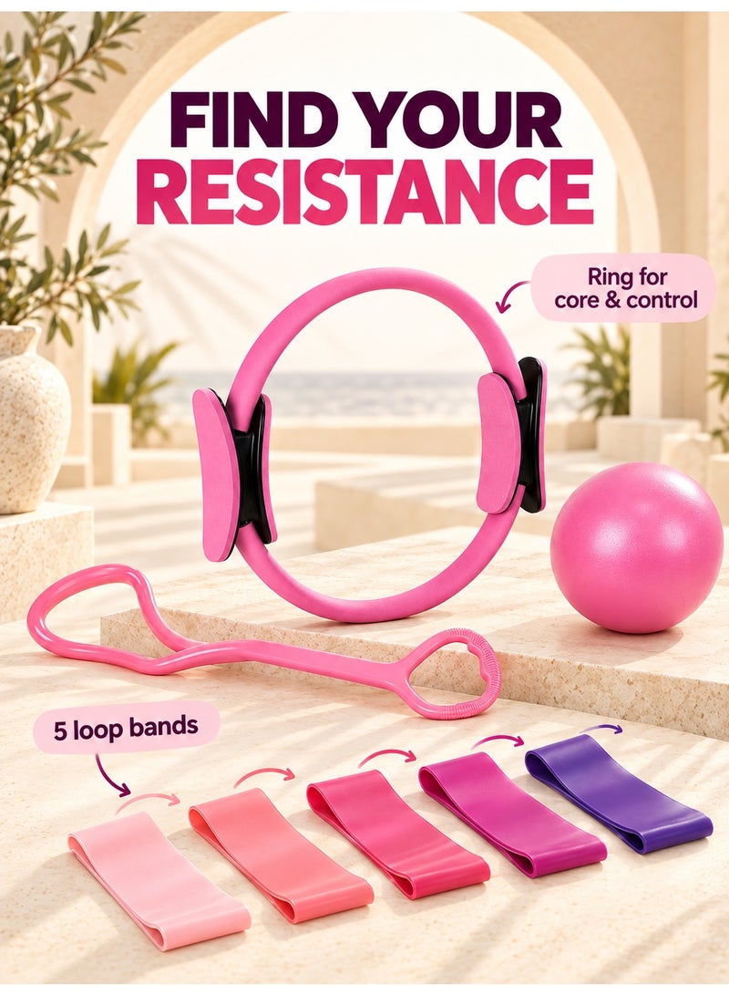 WALALLA 13-Piece Pilates Kit for Women with Resistance Bands, Pilates Ring, Yoga Ball, Stretch Strap and Carry Bag for Home Workouts - Image 3