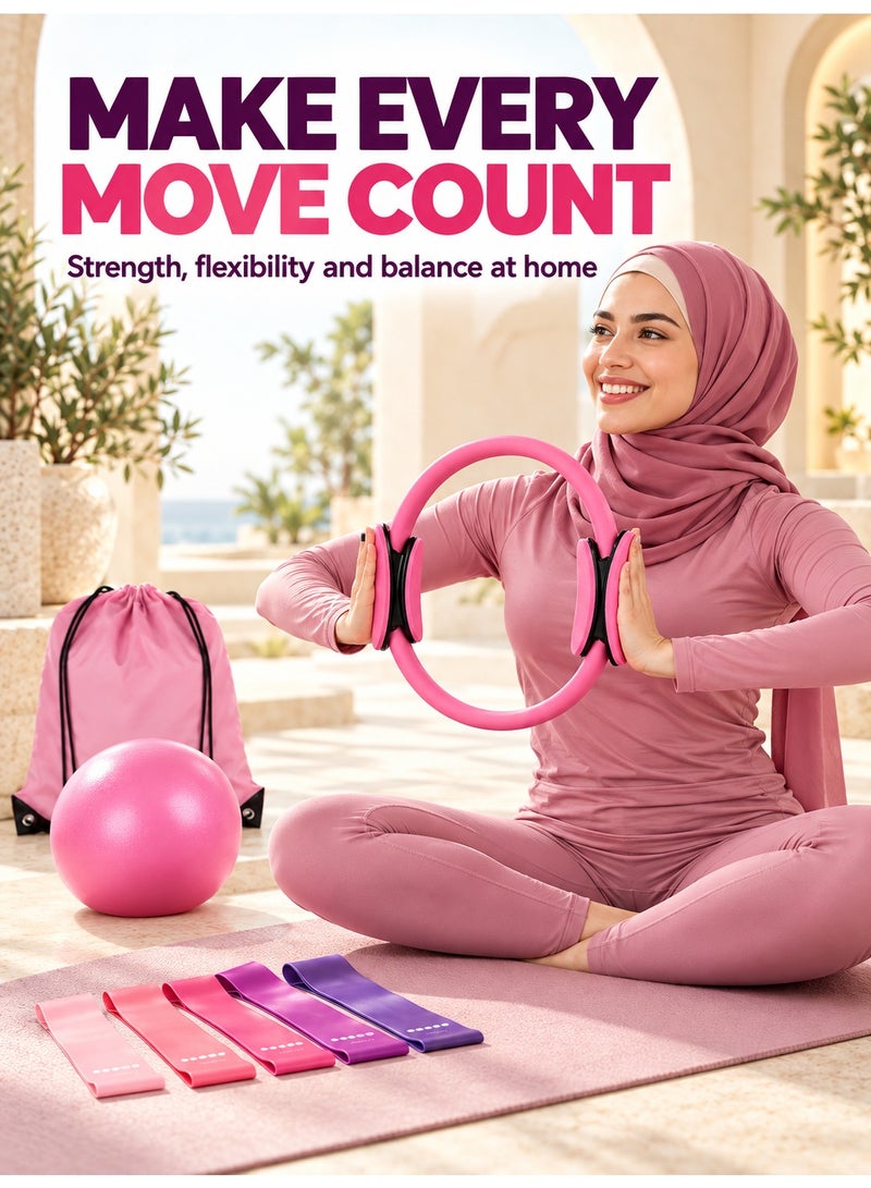 WALALLA 13-Piece Pilates Kit for Women with Resistance Bands, Pilates Ring, Yoga Ball, Stretch Strap and Carry Bag for Home Workouts - Image 2