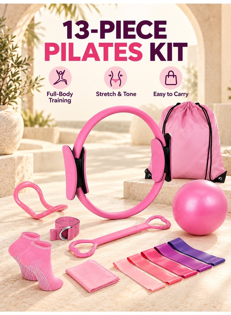 WALALLA 13-Piece Pilates Kit for Women with Resistance Bands, Pilates Ring, Yoga Ball, Stretch Strap and Carry Bag for Home Workouts - Image 1