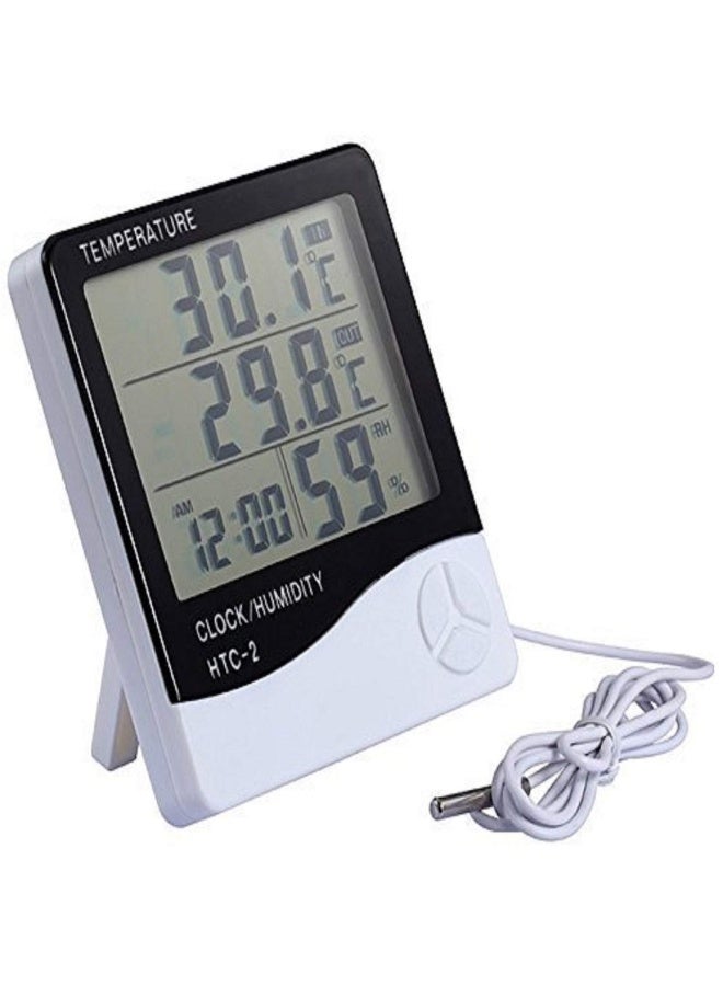 AMM HTC-2 Digital Thermo-Hygrometer with Indoor/Outdoor Temperature Meter, Humidity Display & Clock – Large LCD Screen - Image 1