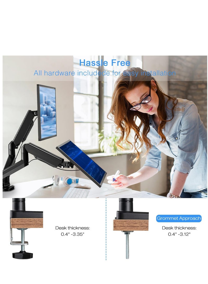 Dual Monitor Stand, Adjustable Gas Spring Monitor Desk Arm, Heavy Duty Monitor Mount, Load Capacity 2-10 KG VESA Monitor Stand, Suitable for 13 to 32 inch Computer Monitor Mount for Home Office - Image 3