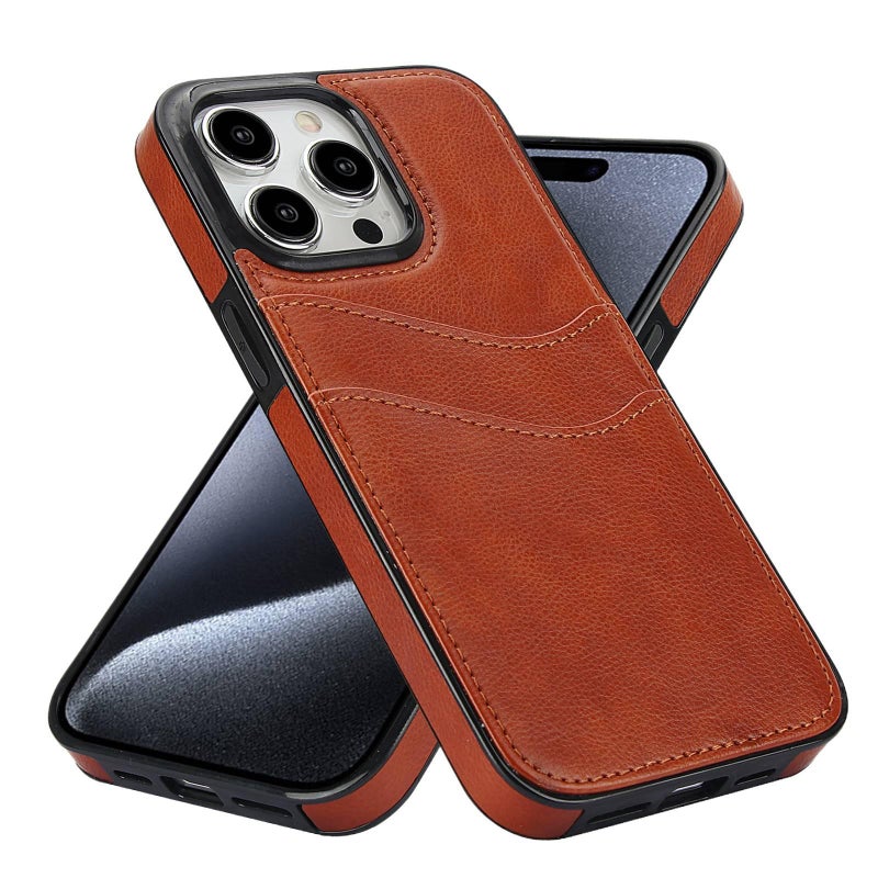 Protective Case | Brown | PU | Card Holder | Drop Protection | Shockproof Cover for iPhone 14 / 14 Plus / 14 Pro / 14 Pro Max - Image 1