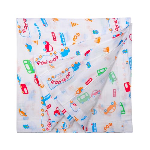 BUMSIES Swaddle for Babies -100% Muslin Cotton Soft 2-Layer Swaddle/Blanket/Multipurpose Wrap for New Born Baby Girl & Boy 90X90 cm, 0-6 Months, Set of 2, Traffic & Aqua Print - Image 4