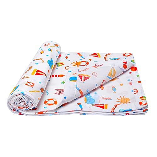 BUMSIES Swaddle for Babies -100% Muslin Cotton Soft 2-Layer Swaddle/Blanket/Multipurpose Wrap for New Born Baby Girl & Boy 90X90 cm, 0-6 Months, Set of 2, Traffic & Aqua Print - Image 5