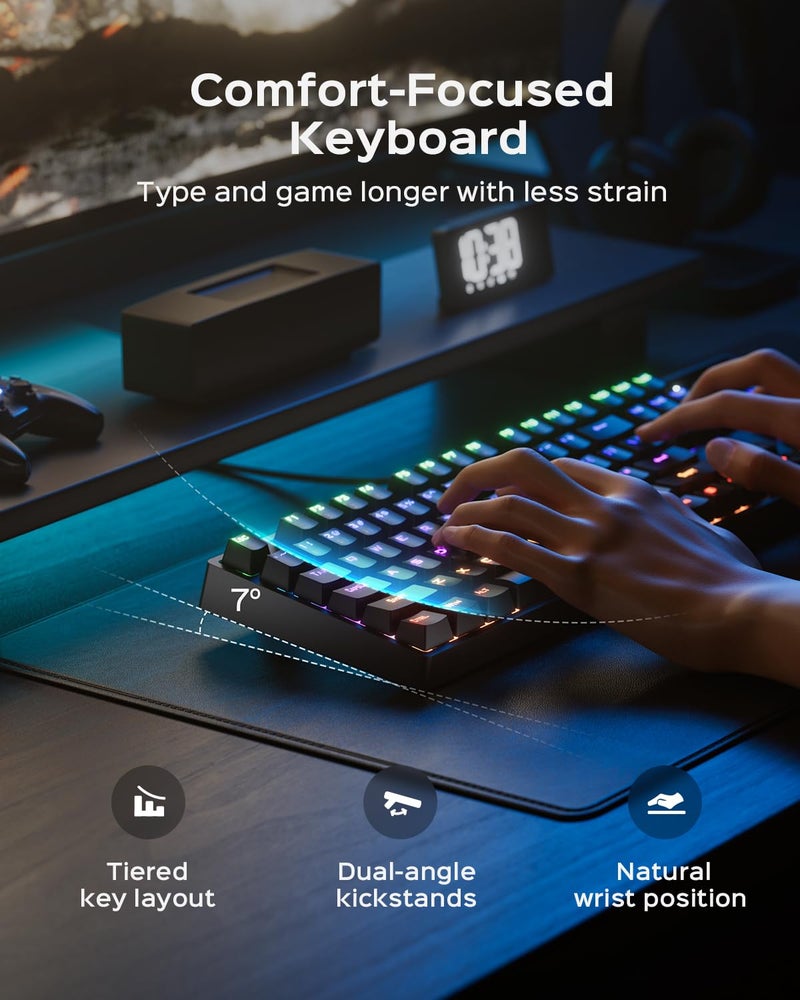 wegear Mechanical Gaming Keyboard with Blue Switch, 104-Key Full Size RGB Backlit Wired Keyboardï¼ˆ11 Modes, Anti-Ghosting, Double-Shot ABS Keycaps, Lighted Computer Key-Board for PC Windows-Black - Image 4