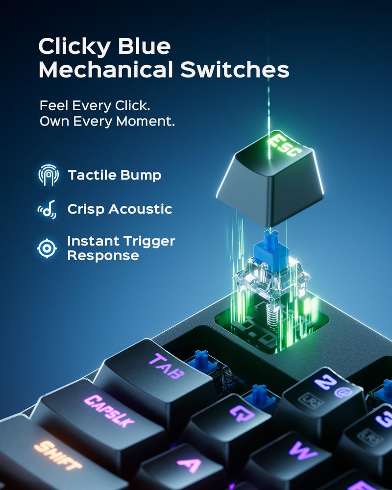 wegear Mechanical Gaming Keyboard with Blue Switch, 104-Key Full Size RGB Backlit Wired Keyboardï¼ˆ11 Modes, Anti-Ghosting, Double-Shot ABS Keycaps, Lighted Computer Key-Board for PC Windows-Black - Image 2