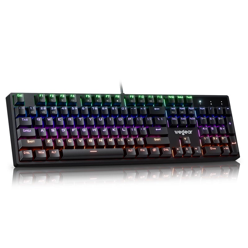 wegear Mechanical Gaming Keyboard with Blue Switch, 104-Key Full Size RGB Backlit Wired Keyboardï¼ˆ11 Modes, Anti-Ghosting, Double-Shot ABS Keycaps, Lighted Computer Key-Board for PC Windows-Black - Image 1