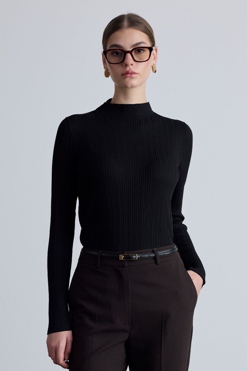Manuka High Neck Knit Blouse Black  - Image 1
