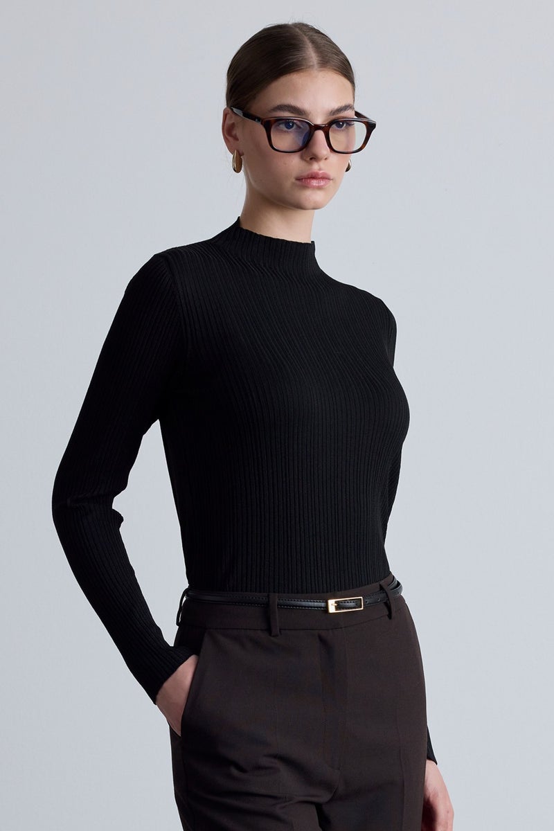 Manuka High Neck Knit Blouse Black  - Image 2