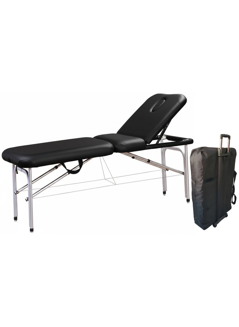 طاولة مساج احترافية محمولة مقاس 25 بوصة مع حقيبة بعجلات ومقبض حمل، سرير سبا مكوّن من 3 أقسام بأرجل من الألمنيوم.  الطول: 184 سم العرض: 63 سم ارتفاع قابل للتعديل: من 66 سم إلى 84 سم الوزن: 13 كجم فقط - Image 1
