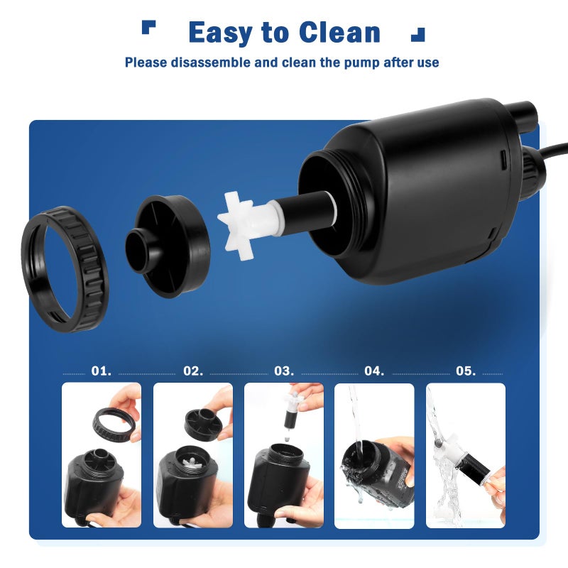 AQQA Aquarium Gravel Cleaner Kit, 6 in 1 Electric Fish Tank Vacuum Cleaning Tools Water Changer, Multifunction Wash Sand Filter Water Circulation 20W 320GPH 110V - Image 5
