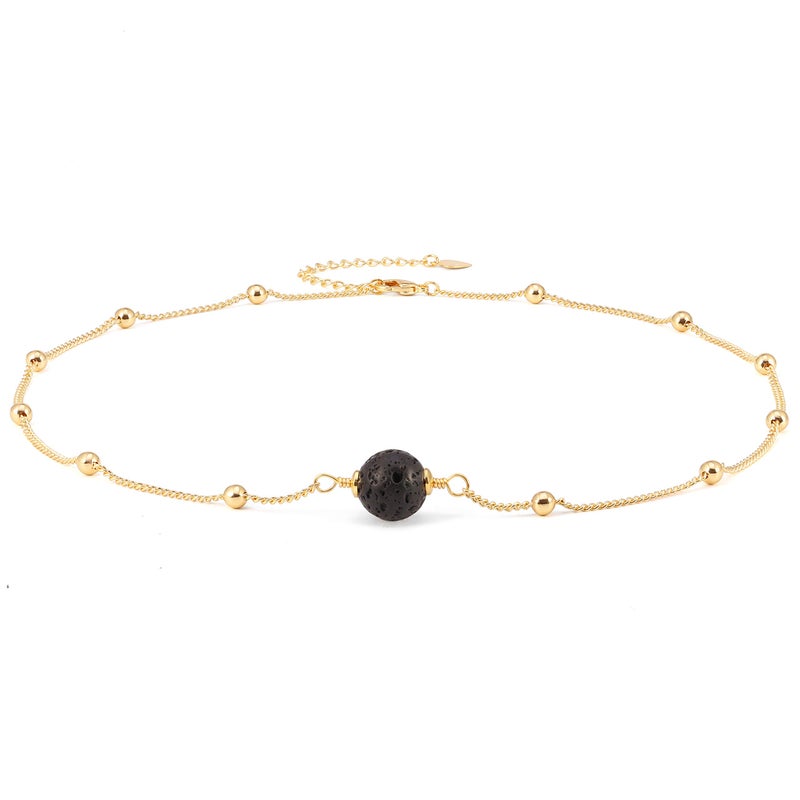 Aobei Pearl Aobei Pearl Lava Stone Pendant Necklace 18K Gold Satellite Chain Choker Essential Oil Diffuser Jewelry for Women 16''  - Image 1