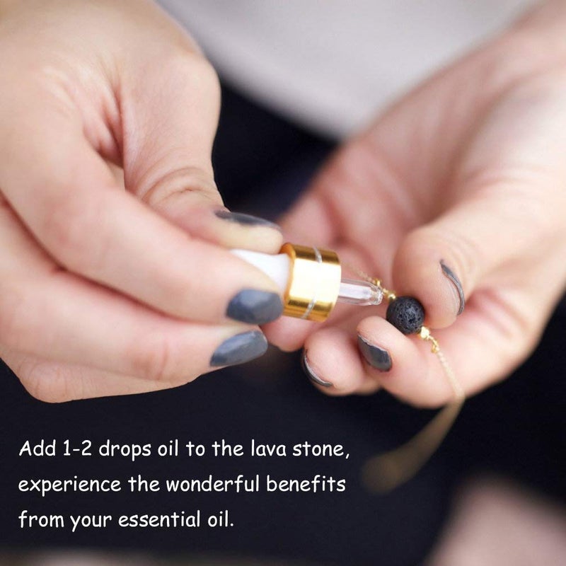 Aobei Pearl Aobei Pearl Lava Stone Pendant Necklace 18K Gold Satellite Chain Choker Essential Oil Diffuser Jewelry for Women 16''  - Image 3