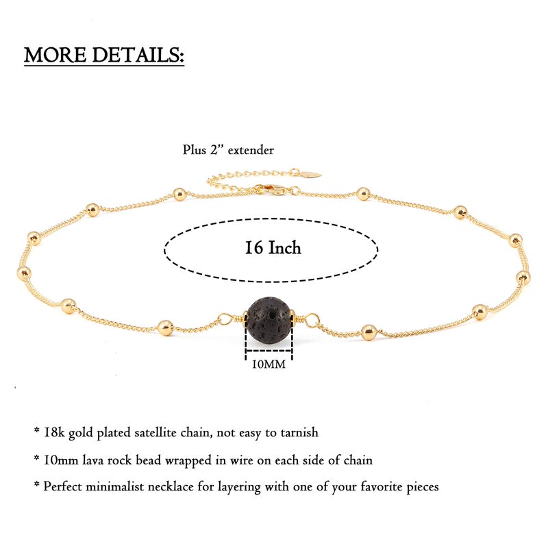 Aobei Pearl Aobei Pearl Lava Stone Pendant Necklace 18K Gold Satellite Chain Choker Essential Oil Diffuser Jewelry for Women 16''  - Image 4