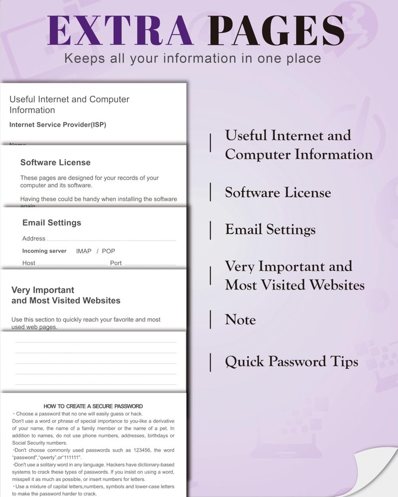hi!SCI Password Keeper Book with Colorful Alphabetical Tabs, Hardcover Password Log-book for Internet Password and Website Address, 4.1'' x 6.2'' Password Notebook for Home Office (Royal Purple, Small (4.1 x 6.2 Inch)) - Image 5
