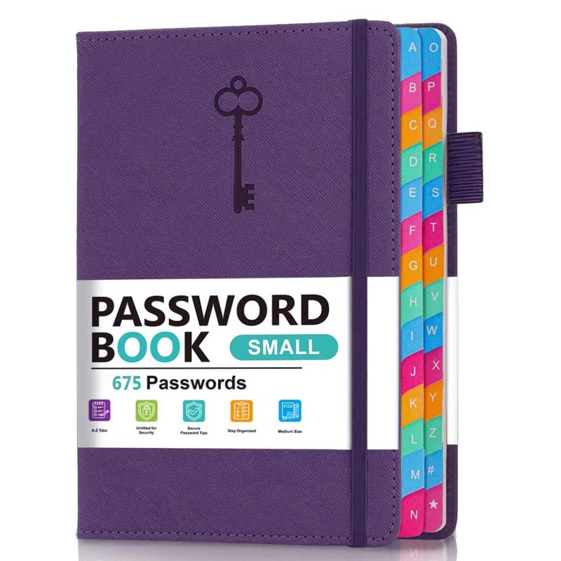 hi!SCI Password Keeper Book with Colorful Alphabetical Tabs, Hardcover Password Log-book for Internet Password and Website Address, 4.1'' x 6.2'' Password Notebook for Home Office (Royal Purple, Small (4.1 x 6.2 Inch)) - Image 1