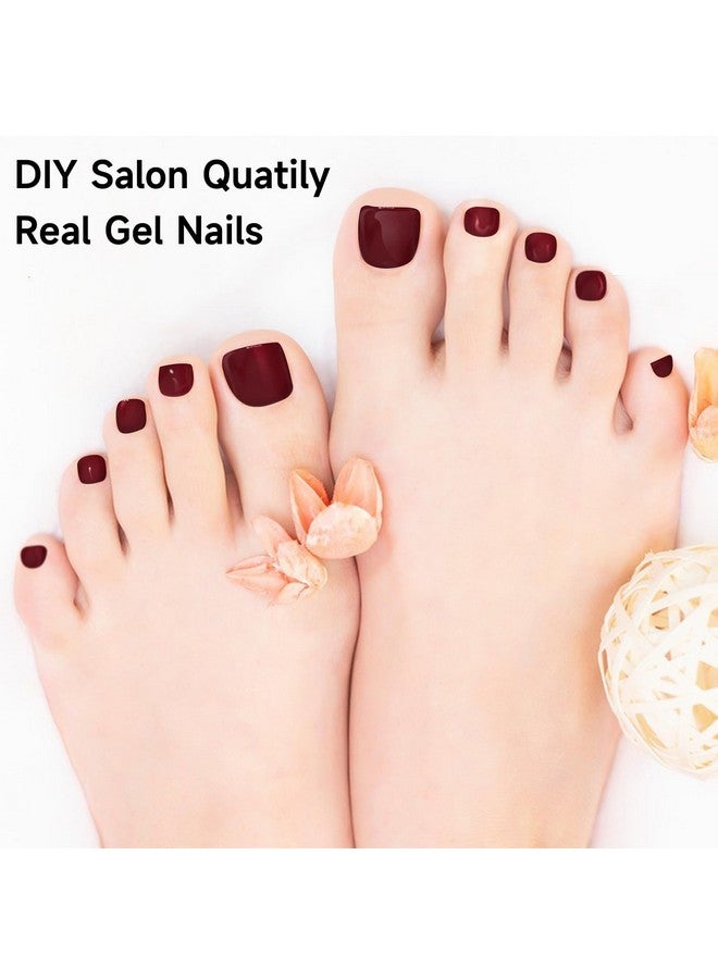 DUKASOU Semi Cured Gel Pedicure Strips, 32 Solid Color Gel Toenail Stickers Full Nail Wraps For Women Girls Kids, Includes Prep Pads, Nail File & Wood Stick (Red Wine) - Image 4