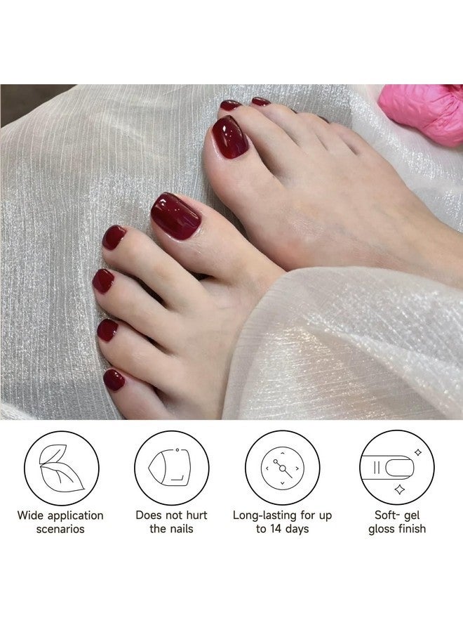 DUKASOU Semi Cured Gel Pedicure Strips, 32 Solid Color Gel Toenail Stickers Full Nail Wraps For Women Girls Kids, Includes Prep Pads, Nail File & Wood Stick (Red Wine) - Image 2